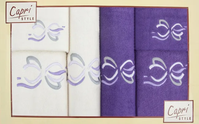 Komplet ręczników w pudełku Capri 6cz. Agnes 21 kremowy śliwkowy Eurofirany