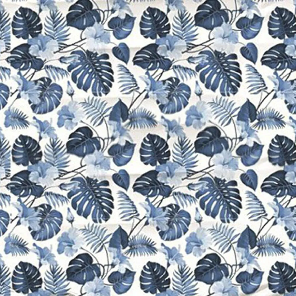 Pościel bawełniana 160x200 1888E biała liście monstery niebieskie palmy