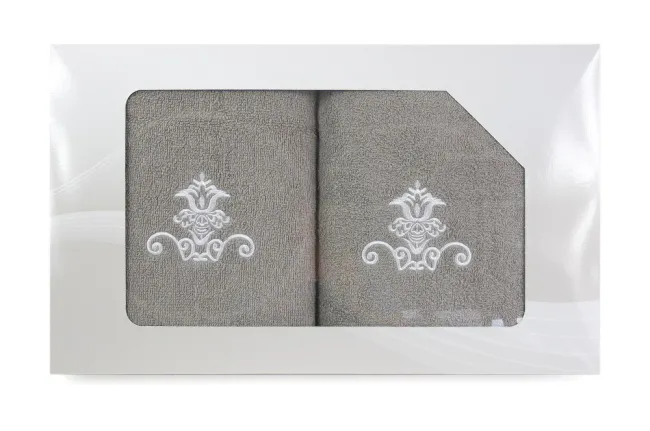 Komplet ręczników w pudełku 2 szt VIVA popielaty wzór nr 2, 50x90, 70x140 Greno