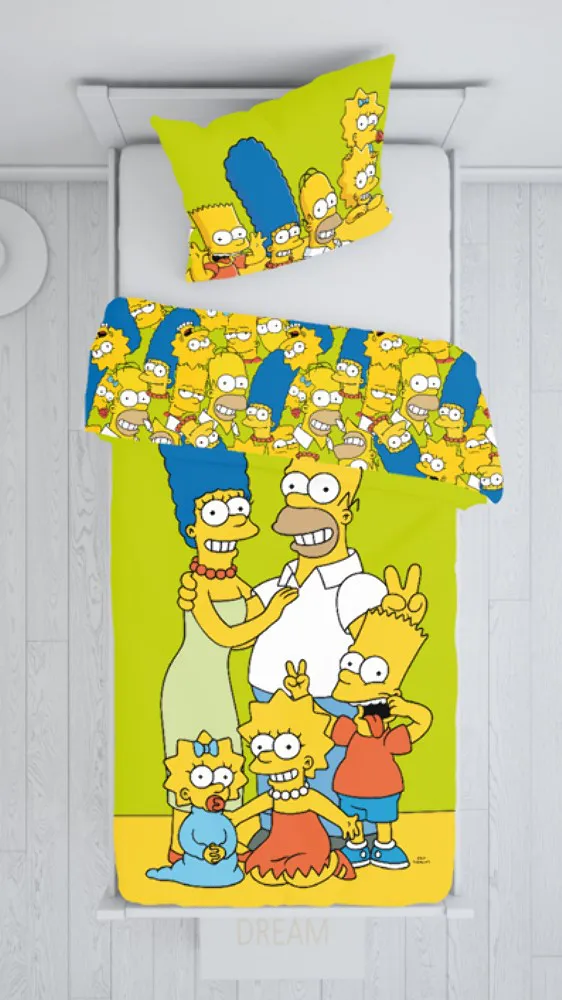 Pościel bawełniana 140x200 Simpsonowie The Simpsons żółta zielona poszewka 70x90