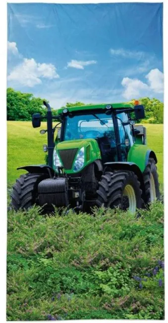 Ręcznik plażowy 70x140 Traktor zielony 7280 pole łąka wieś zielony niebieski dziecięcy bawełniany