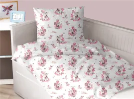 Pościel bawełniana 100x140 Sky zwierzęta  biała różowa dziecięca do łóżeczka Premium