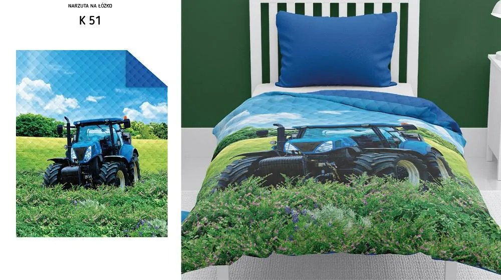 Narzuta dziecięca 170x210 traktor niebieska zielona K_51 113 Bedspread