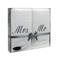 Komplet ręczników 2 szt 50x90 biały       srebrny Mrs Mr zestaw upominkowy w pudełku na prezent T/0388 Eurofirany