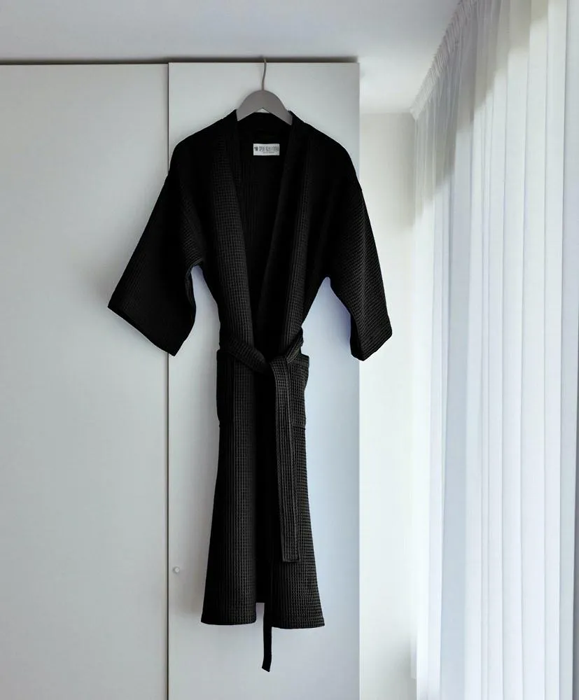 Szlafrok gofrowany czarny L/XL bawełniany Kimono Gofer