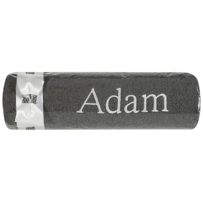 Ręcznik z haftem 50x90 Adam grafitowy biała kokarda na prezent imieninowy