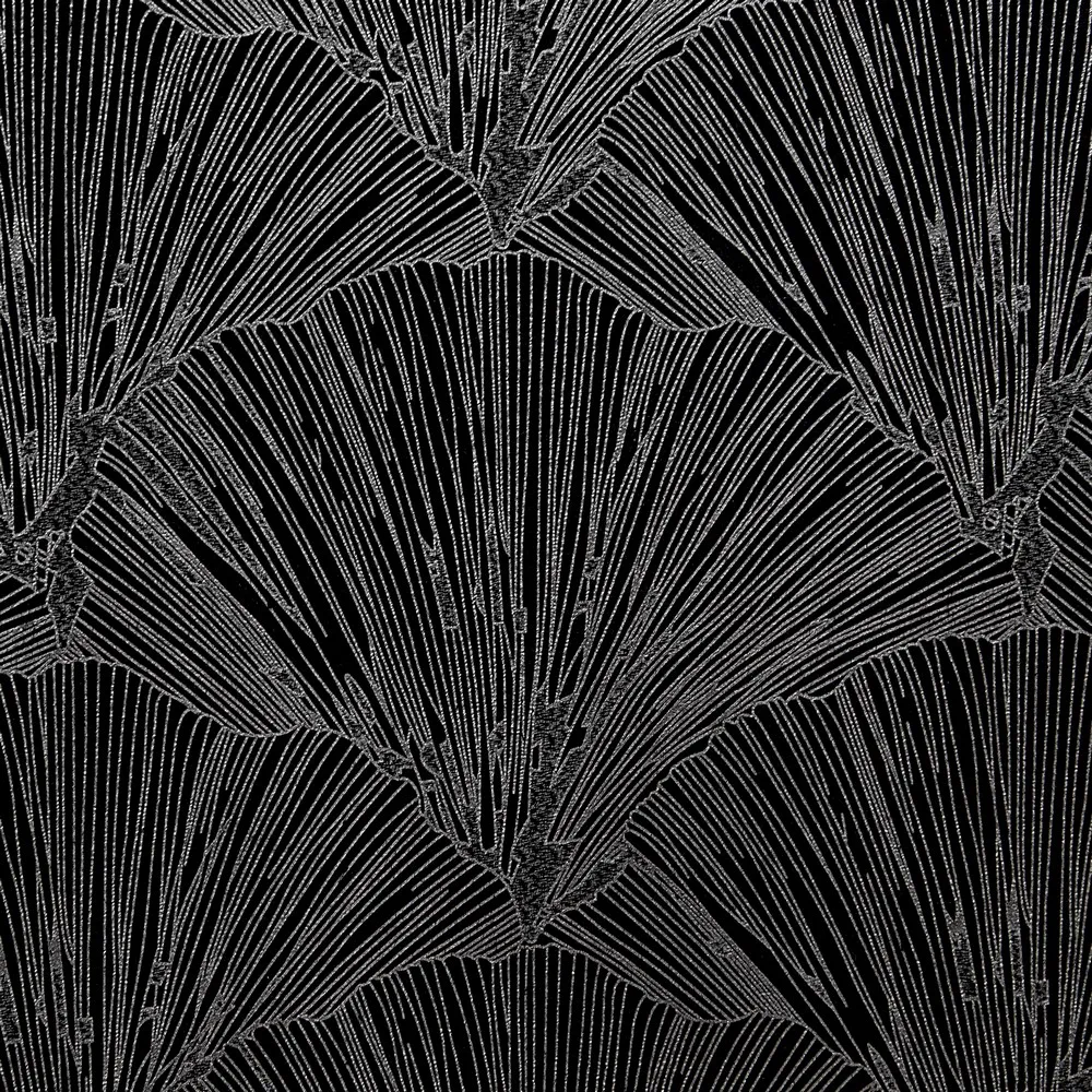 Zasłona 140x250 Goja czarna welwetowa liście miłorzębu na przelotkach Pierre Cardin z błyszczącym nadrukiem Eurofirany