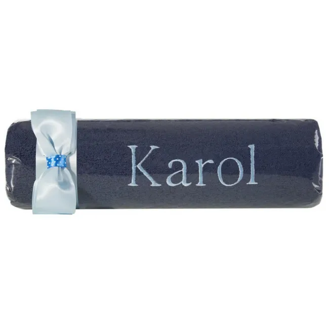 Ręcznik z haftem 50x90 Karol  granatowy błękitna kokarda na prezent imieninowy