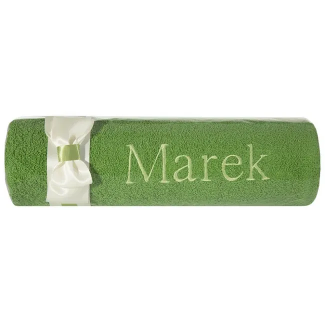 Ręcznik z haftem 50x90 Marek zielony kremowa kokarda na prezent imieninowy