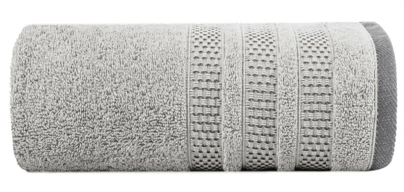 Ręcznik 70x140 Nastia szary z żakardową bordiurą w pasy w stylu eko frotte 500 g/m2 Eurofirany
