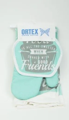 Rękawica podkładka ręcznik kuchenny kpl Friends Blue niebieska mufinka