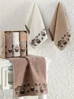 Komplet ręczników kuchennych Cupcake 3szt 30x50 haft mufinki kremowy beżowy brązowy jasny bawełniany