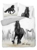 Pościel bawełniana 220x200 3820 A Czarny Koń konie biała szara młodzieżowa konik kucyk horse Holland Natura 2