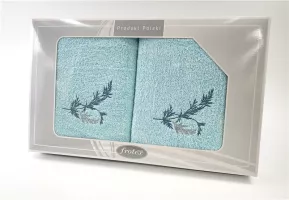 Komplet ręczników w pudełku 2 szt 50x90 70x140 Aqua turkusowy wzór 1 Frotex