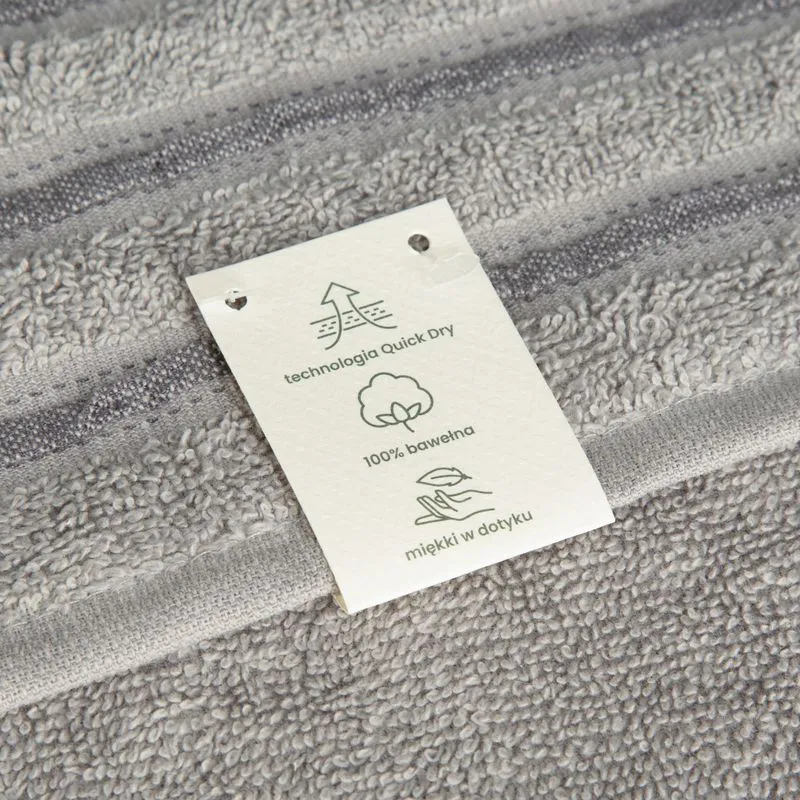 Ręcznik 30x50 Jasper srebrny ciemny szybkoschnący z ozdobną bordiurą w pasy 380g/m2 frotte Eurofirany