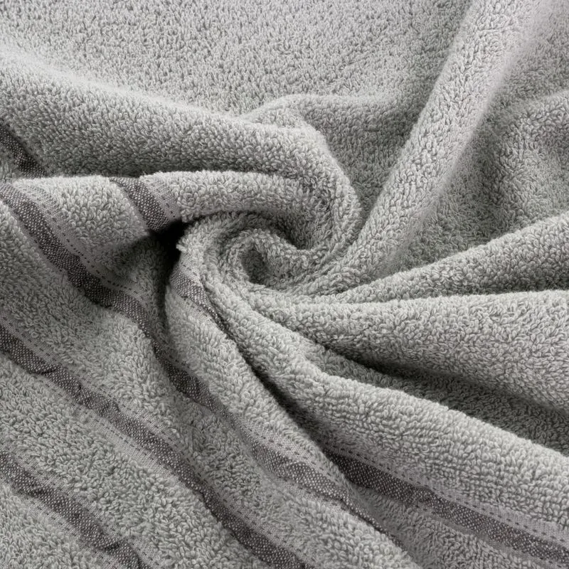 Ręcznik 30x50 Jasper srebrny ciemny szybkoschnący z ozdobną bordiurą w pasy 380g/m2 frotte Eurofirany