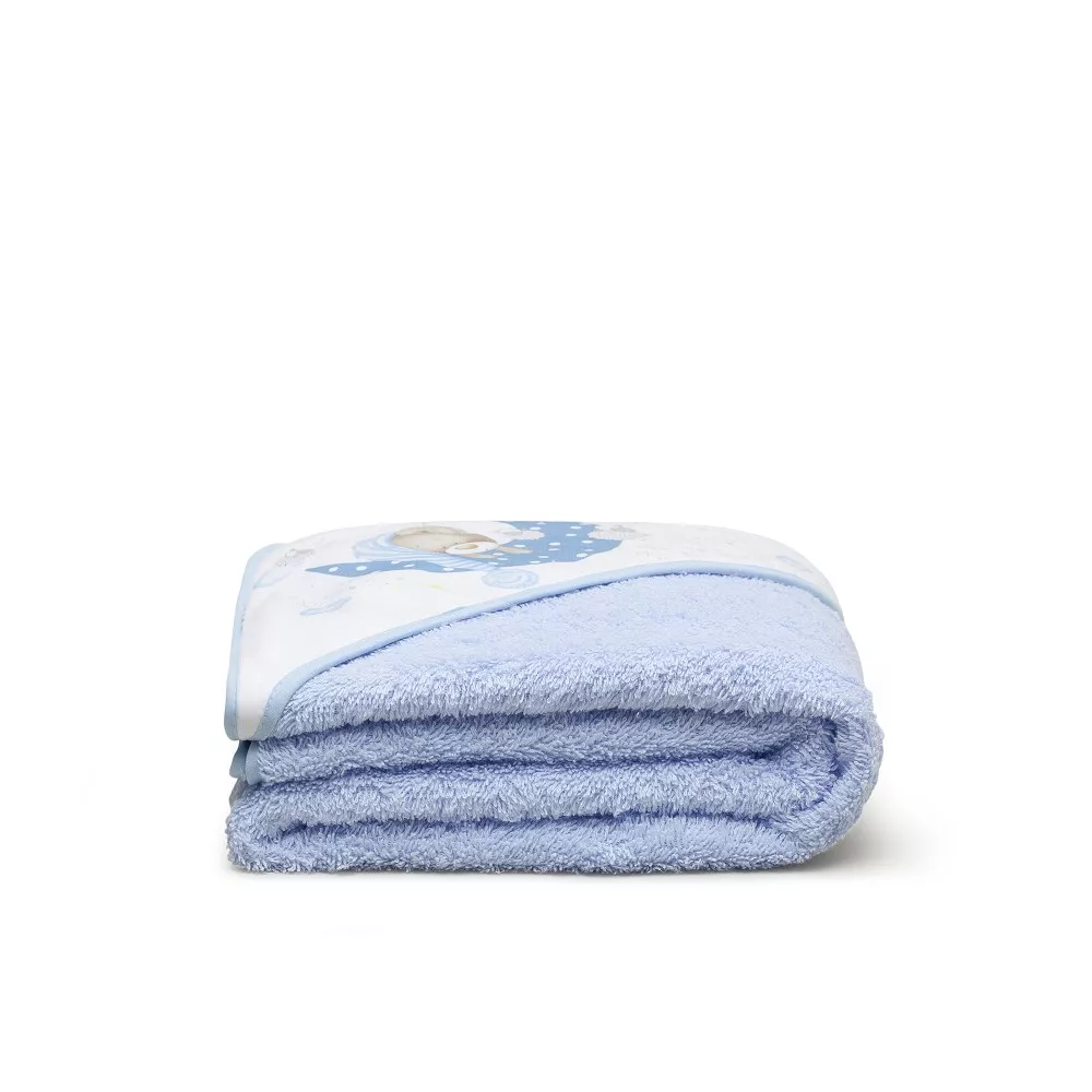 Okrycie kąpielowe 100x100 Miś 2  niebieski ręcznik z kapturkiem