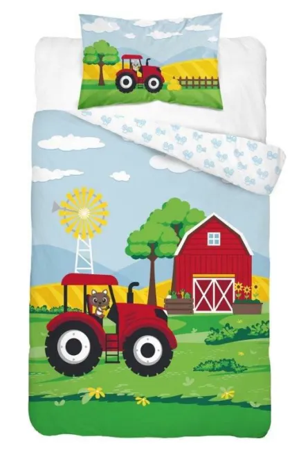 Pościel bawełniana 100x135 Traktor czerwony Farma 3310 A dziecięca do łóżeczka 6177 poszewka 40x60