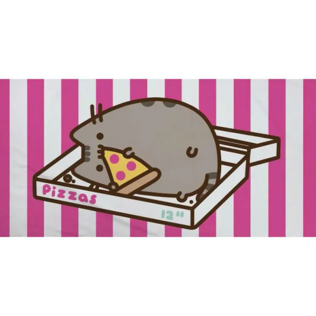 Ręcznik bawełniany 70x140 Kot Pusheen 4417 Cat kotek Puszin Pushen pizza różowe paski