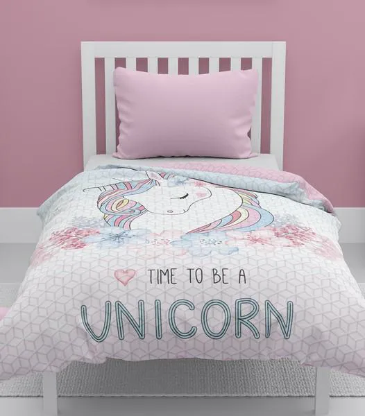 Narzuta młodzieżowa Holland 170x210 K 33 Unicorn Jednorożec różowa szara dwustronna konik koń dekoracyjna na łóżko pikowana 1897