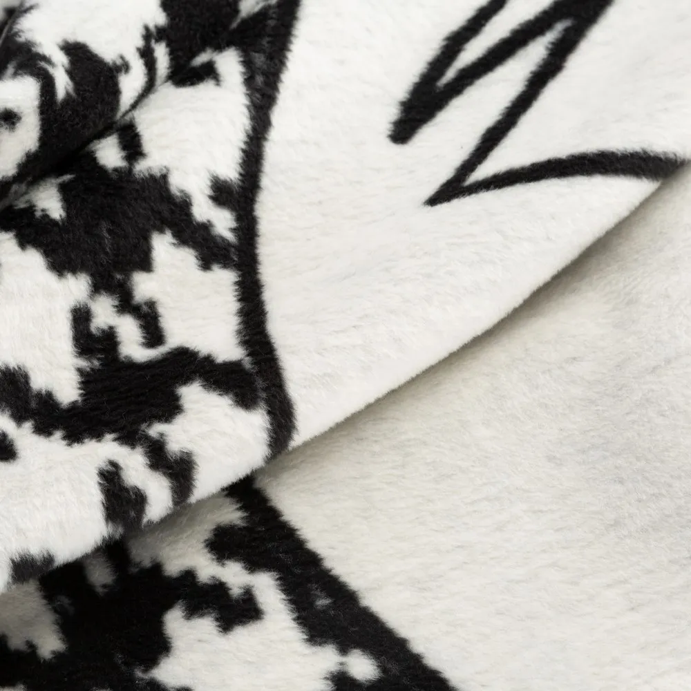 Koc bawełniany akrylowy 150x200 Akryl 12 czarny biały w pepitkę z designerskim motywem twarzy Eurofirany