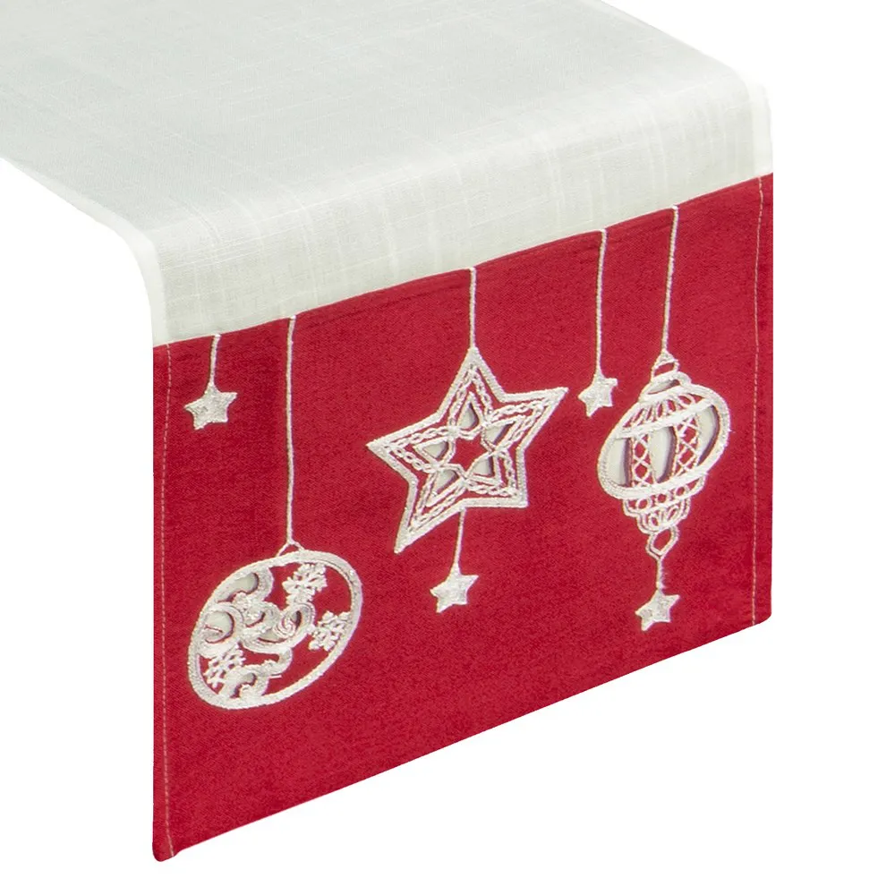 Obrus świąteczny 40x110 Alana dekoracje biały czerwony Eurofirany