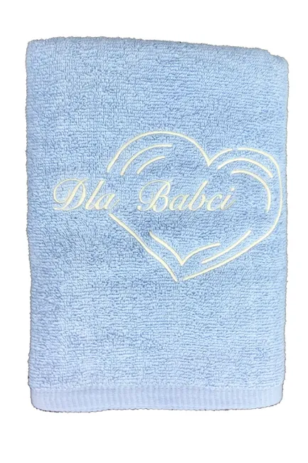 Ręcznik 70x140 Dla Babci błękitny z kremowym haftem
