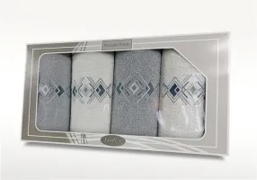 Komplet ręczników w pudełku 4 szt Gift biały popielaty wzór 4 Frotex