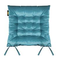 Poduszka siedzisko 40x40x8 Velvet 16 na krzesło turkusowa ciemna welwetowa z wiązaniem dekoracyjna Eurofirany
