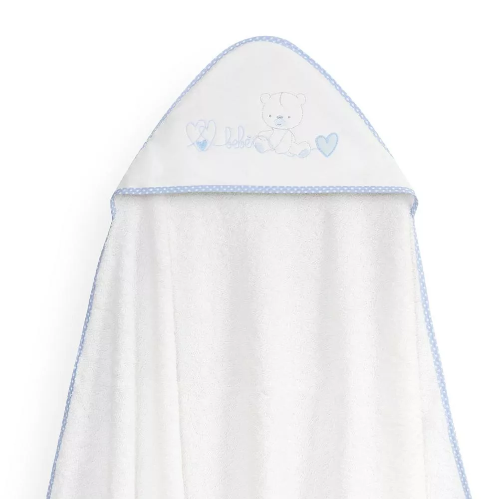 Okrycie kąpielowe 100x100 Corazones  biały niebieski ręcznik z kapturkiem + śliniaczek