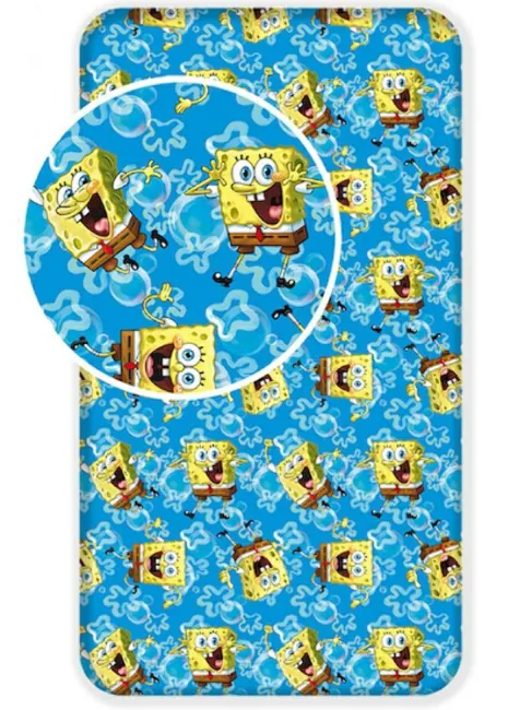 Prześcieradło bawełniane z gumką 90x200 Sponge Bob Kanciastoporty 0937 niebieskie gąbka SpongeBob