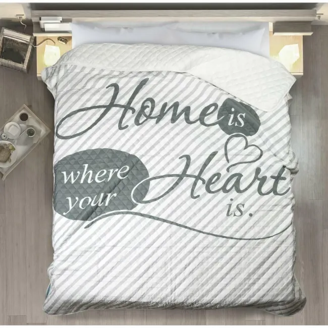 Narzuta dekoracyjna 200x220 Alva home is heart dom jest sercem biała srebrna stalowa