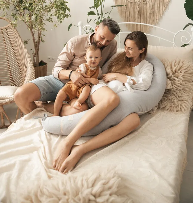 Poduszka pozycjonująca Relax Linen 190cm  jasna szara do karmienia ciążowa wypoczynkowa