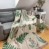 Koc bawełniany akrylowy 150x200 1393/2 beżowy zielony liście palmy kwiatki narzuta pled