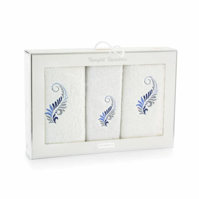 Komplet ręczników 3szt. Pióro alabaster biały 8462/5730 w pudełku Zwoltex