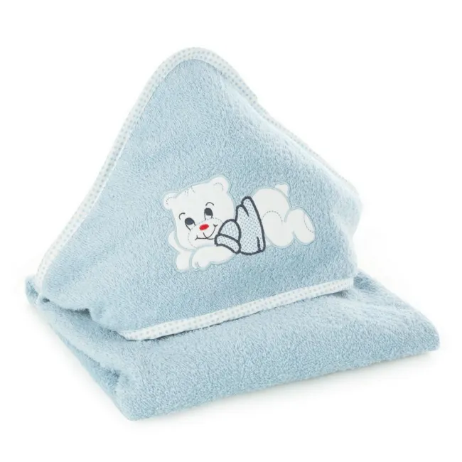 Okrycie kąpielowe niemowlęce 100x100  Baby 39 niebieski Miś ręcznik z kapturkiem 350g/m2 Eurofirany