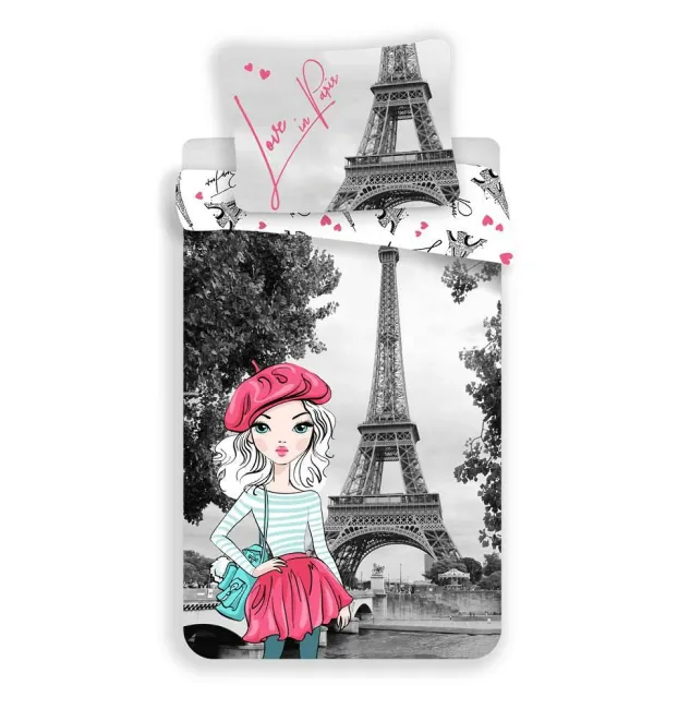 Pościel bawełniana 140x200 Paryż Wieża Eiffla Love in Paris 4676 poszewka 70x90