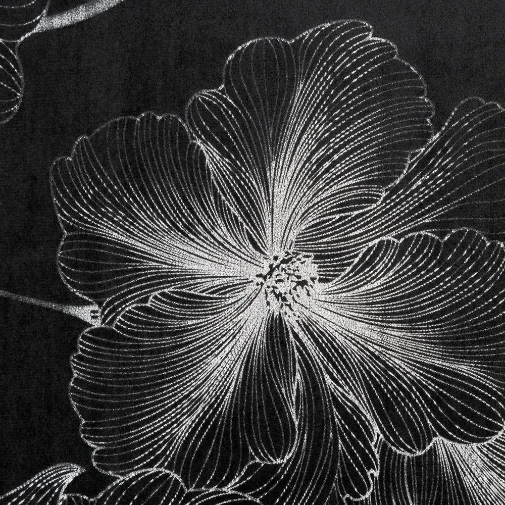 Zasłona 140x250 Stella czarna srebrna kwiaty gotowa na pzelotkach Eurofirany