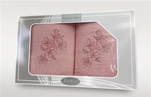 Komplet ręczników w pudełku 2 szt 50x90 70x140 Gift różowy pudrowy wzór 1 Frotex