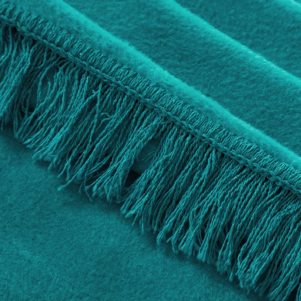Koc bawełniany akrylowy 150x200 Akryl 7 turkusowy jednobarwny z frędzlami Premium narzuta na łóżko Eurofirany