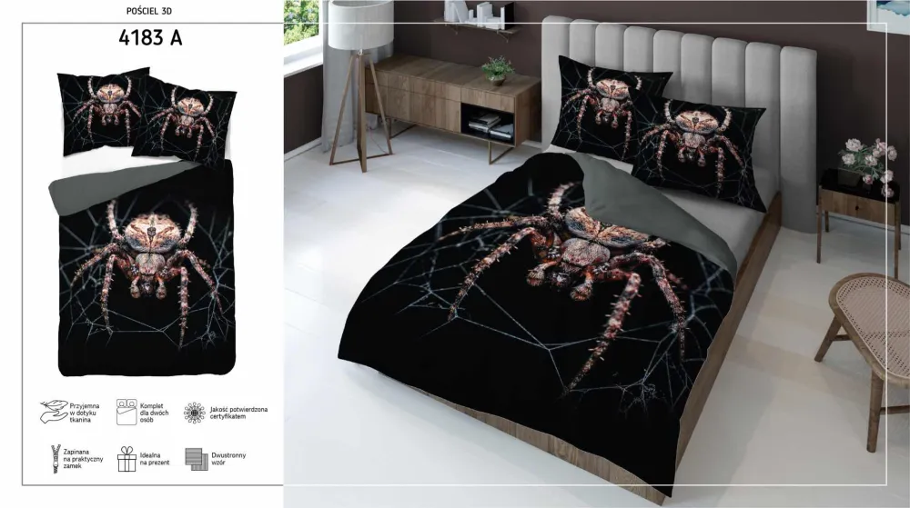 Pościel z mikrofibry 3D 160x200 czarna    pająk 4183 A mikro 28