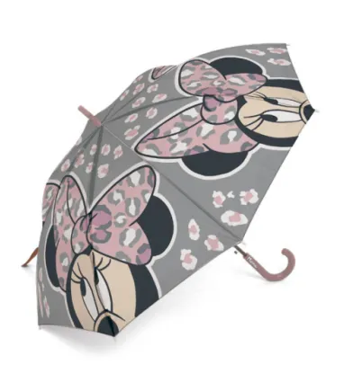Parasolka dla dzieci Myszka Mini 8410 Minnie Mouse panterka szary różowy parasol różowa rączka