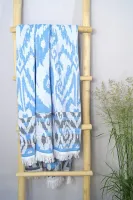 Ręcznik plażowy 90x180 Sardynia niebieski biały bawełniany frędzle Plaża 1