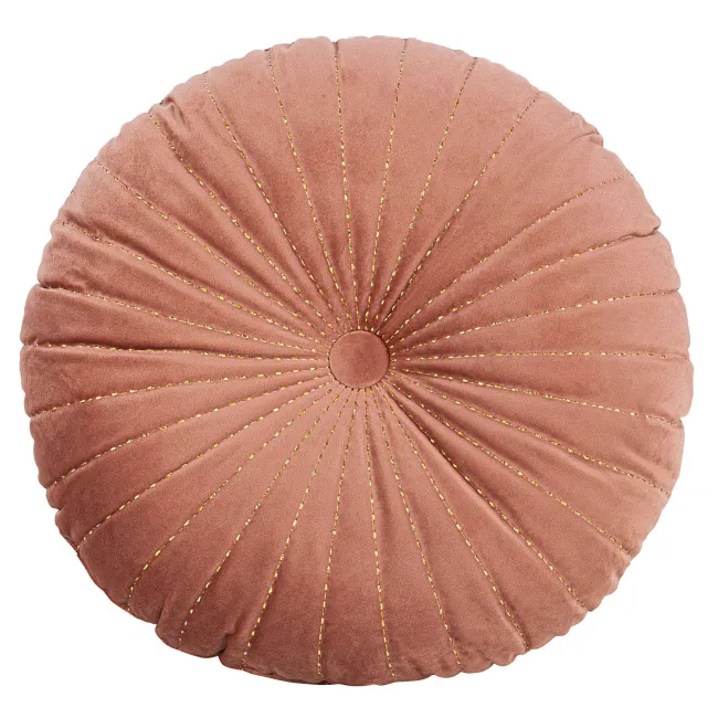 Poduszka dekoracyjna 40 cm Velvet różowa ciemna ze złotą nitką welurowa okrągła Eurofirany