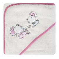Ręcznik dziecięcy 75x75 Baby 1  kremowo różowy okrycie kąpielowe Myszki