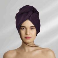 Turban do włosów Button fioletowy kąpielowy ręcznik frotte