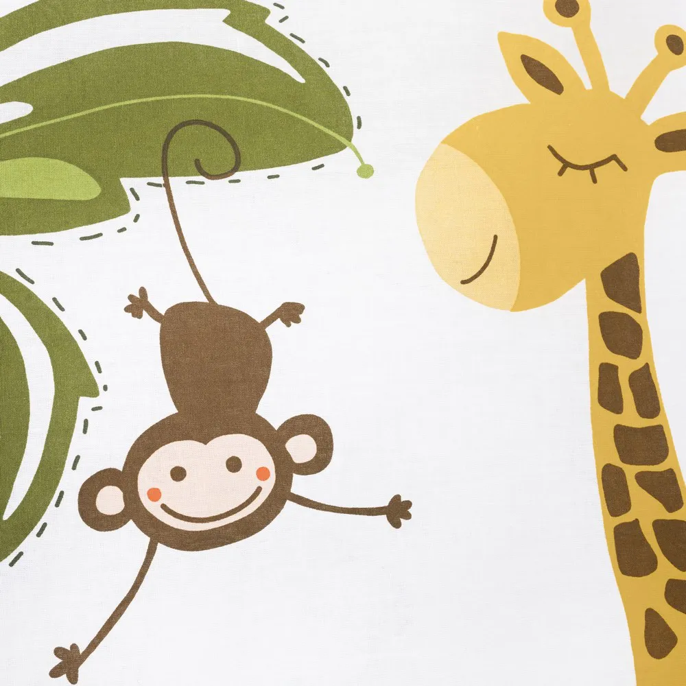 Pościel bawełniana 160x200 zwierzątka żyrafa małpka palmy chmurki biała żółta zielona Giraffe młodzieżowa