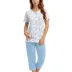 Piżama damska 476 niebieska biała kwiaty  rozmiar: L krótki rękaw spodnie 3/4