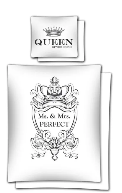 Pościel bawełniana 160x200 2406 A Pani Perfekcyjna Queen biała czarna Walentynki