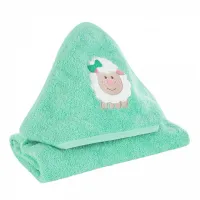 Okrycie kąpielowe niemowlęce 75x75 Baby 31 miętowy Owieczka ręcznik z kapturkiem 500g/m2 Eurofirany